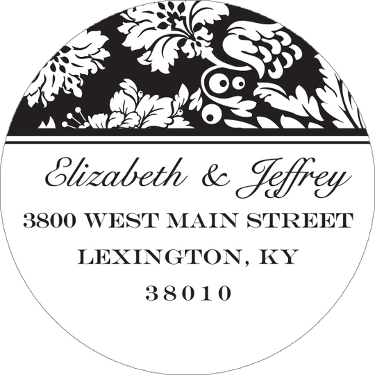 Black and White Floral Round Address Labels